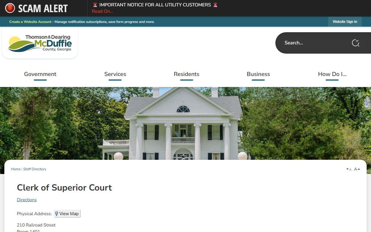 McDuffie County Clerk of Superior Court staff directory