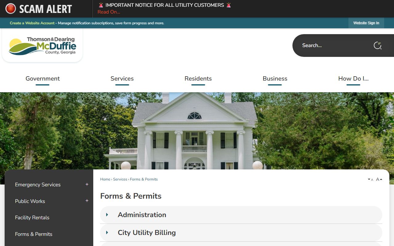 McDuffie County Clerk of Superior Court forms and permits page