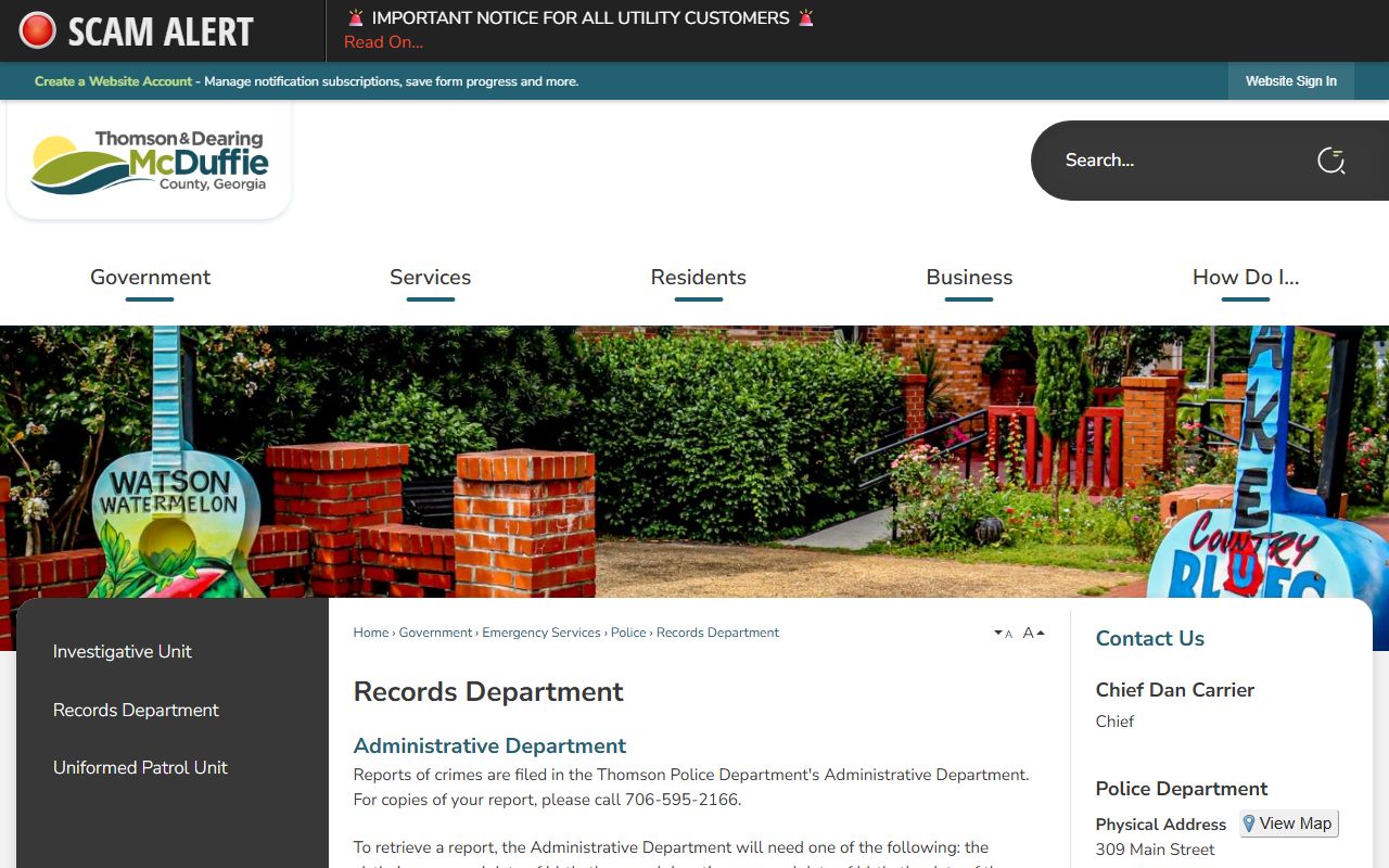 McDuffie County arrest records Thomson Police Records Department