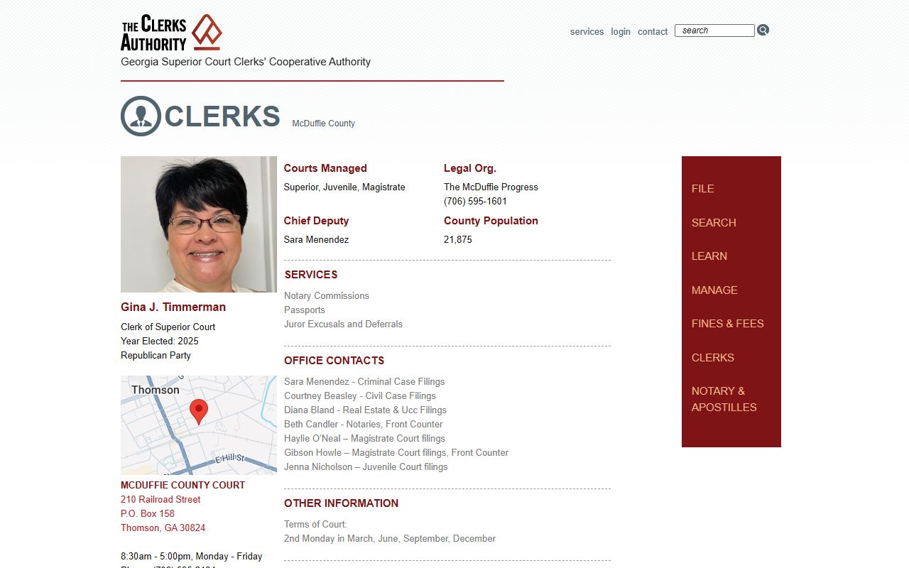 McDuffie County court records GSCCCA clerk listing