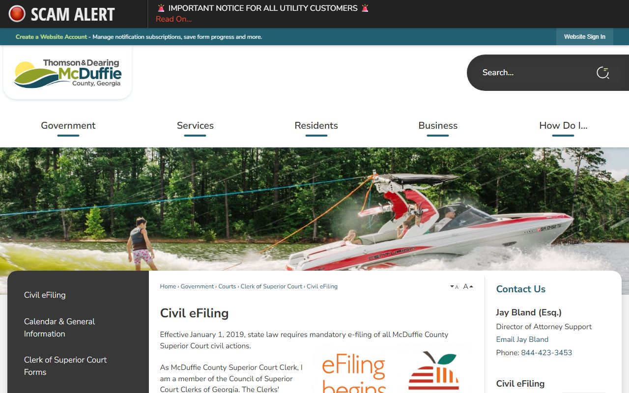 McDuffie County court records civil eFiling page