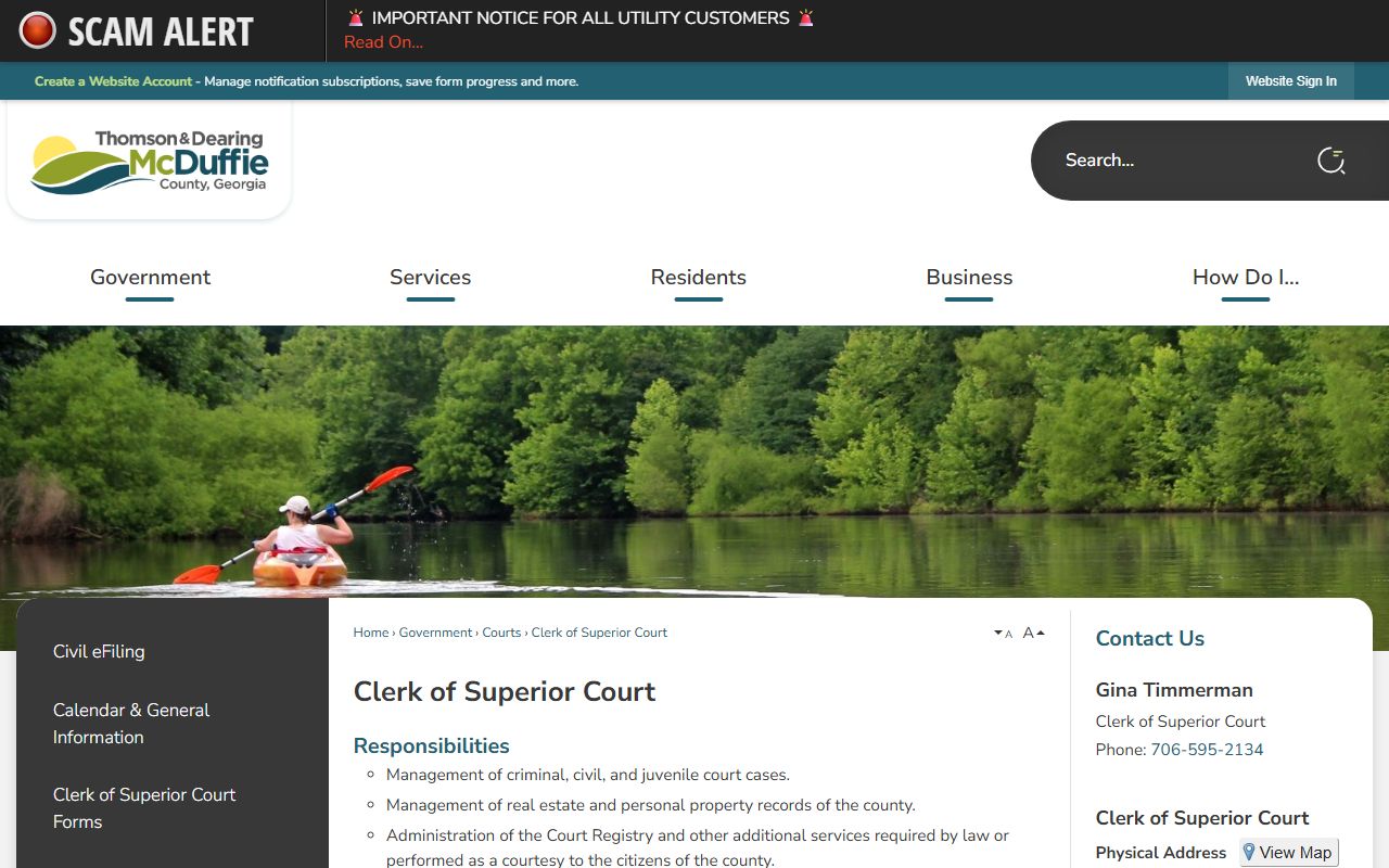 McDuffie County court records Clerk of Superior Court page