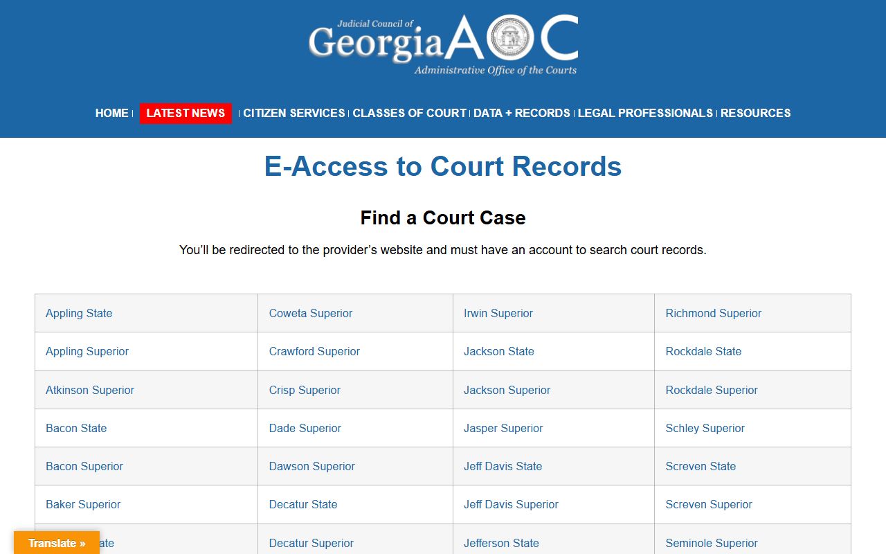 McDuffie County court records Georgia e-access court records page