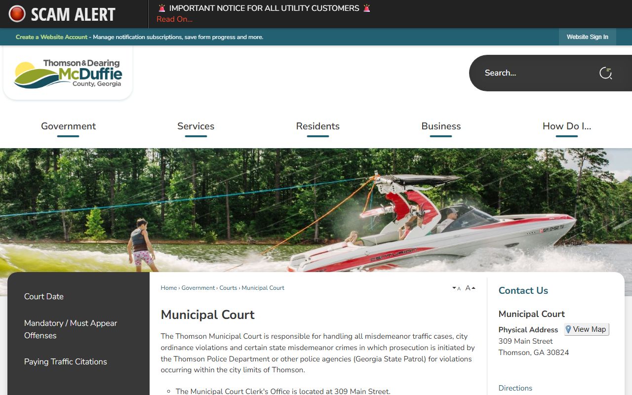 McDuffie County traffic court records Thomson Municipal Court page