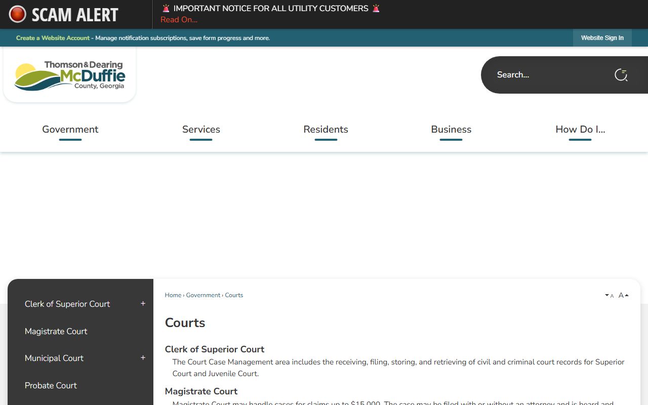 McDuffie County court records official courts landing page
