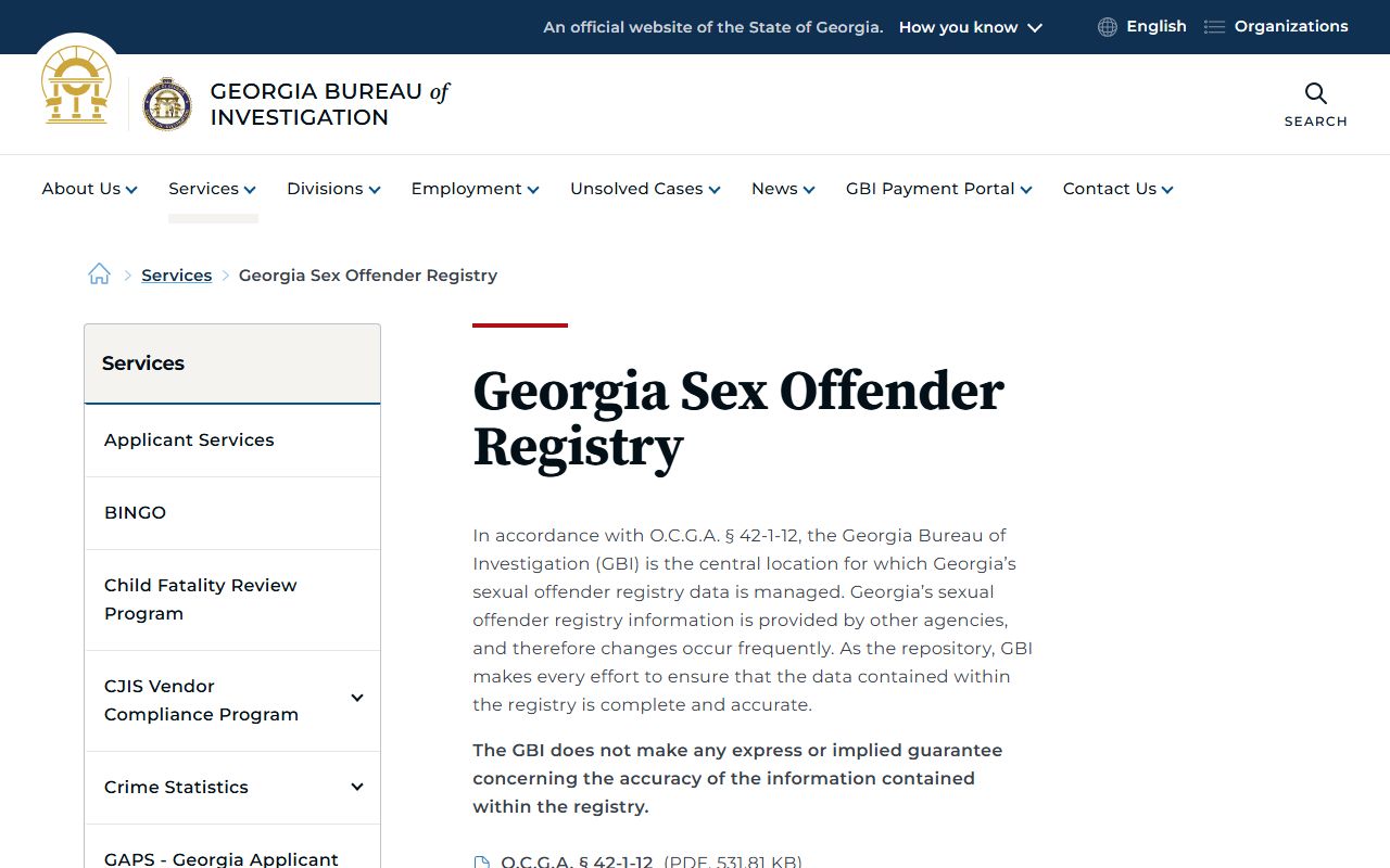 McDuffie County inmate records GBI registry service page