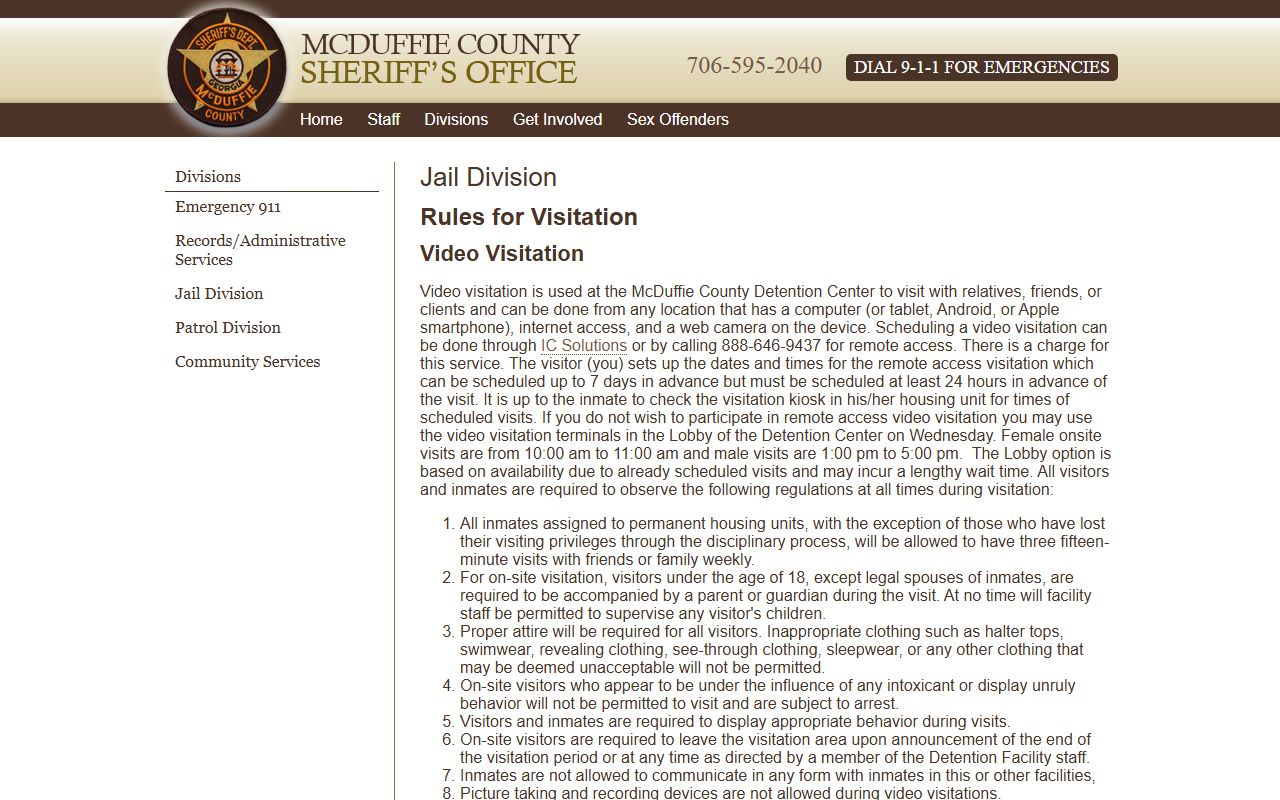 McDuffie County inmate records Sheriff Jail Division page