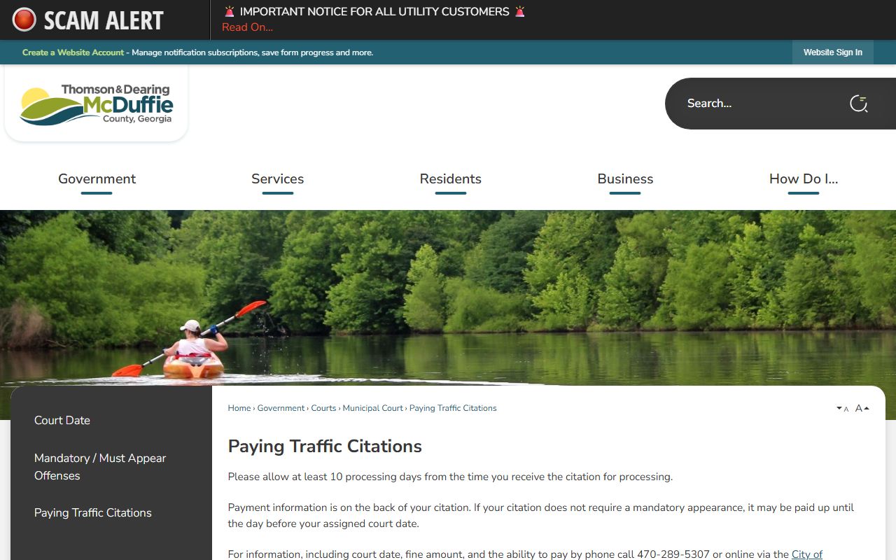 McDuffie County traffic court records citation payment instructions